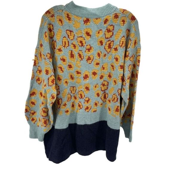 Davi & Dani Womens Animal Print Sweater Balloon Long Sleeve  Blue Yellow 2XL - Picture 2 of 10